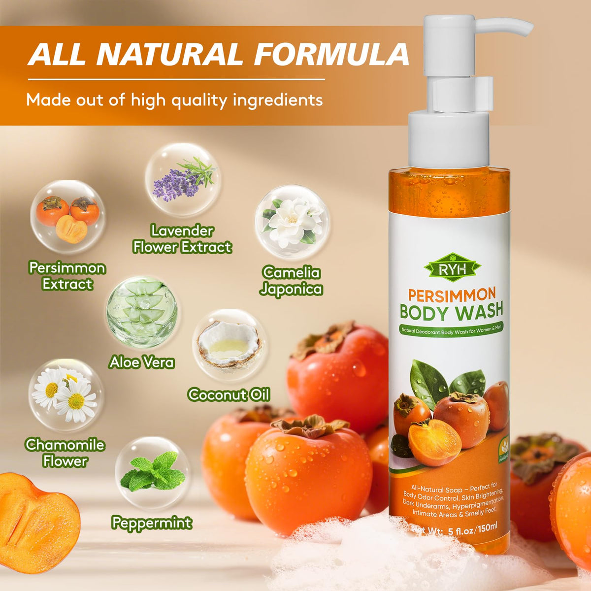 RYH persimmon soap lather closeup demonstrating rich, gentle foam