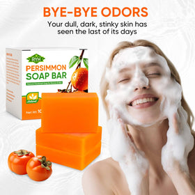RYH persimmon soap on bathroom shelf in lifestyle setting implying everyday use