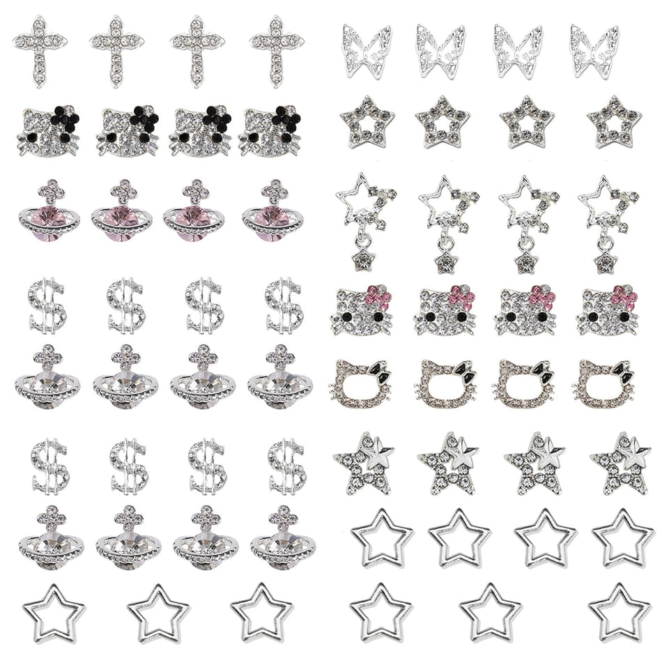 rythsans front packaging showing 56 silver charms and rhinestones, ready to use