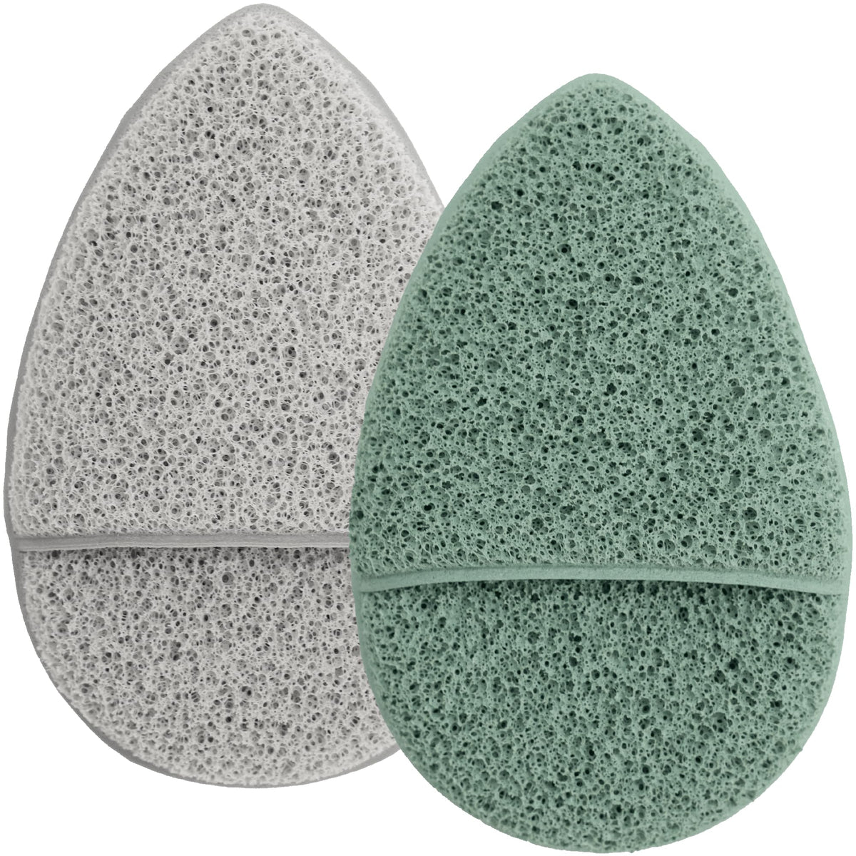 S&T INC. front packaging showing two gray and sage exfoliator sponges, fast routine