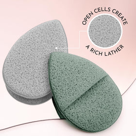 S&T INC. sponge in use with cleanser demonstrating gentle makeup removal benefit