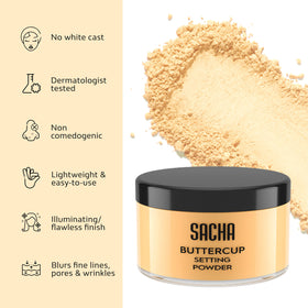 Sacha Buttercup used to set concealer for a smooth, flashback-free finish