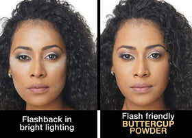 Close-up of Sacha Buttercup loose powder texture highlighting finely milled finish