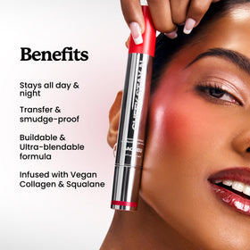 Sacheu product blended on cheek demonstrating smooth finish and buildable coverage