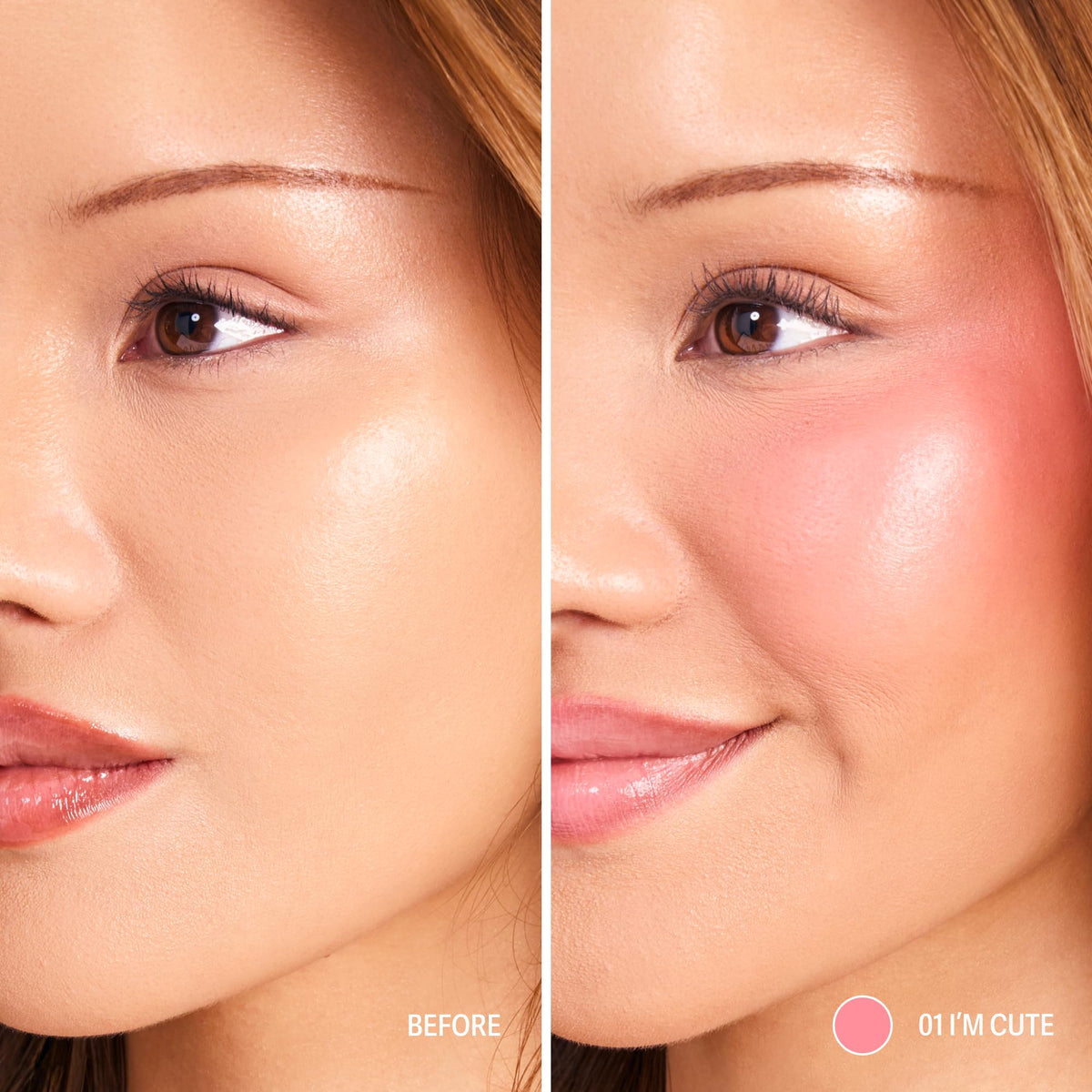 Sacheu on model showing dewy finish for natural radiant-looking cheeks