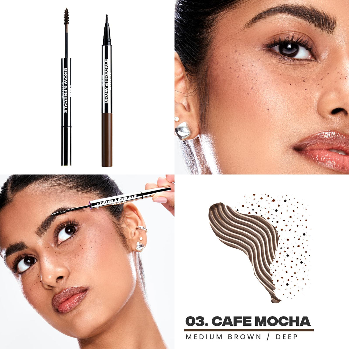 Sacheu dual-ended tool highlighting brow gel brush and freckle tip
