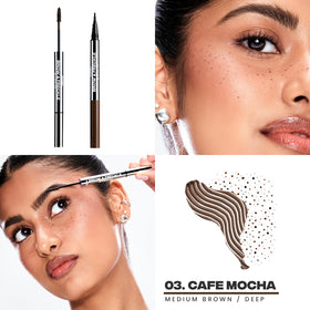 Sacheu dual-ended tool highlighting brow gel brush and freckle tip