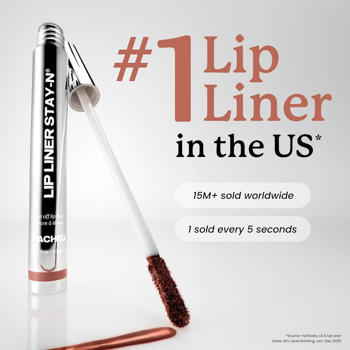Close-up texture of Sacheu lip liner film before peeling, highlighting smooth consistency and easy application