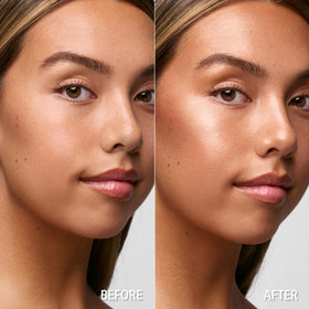 Sacheu applied to cheek demonstrating natural dewy highlight
