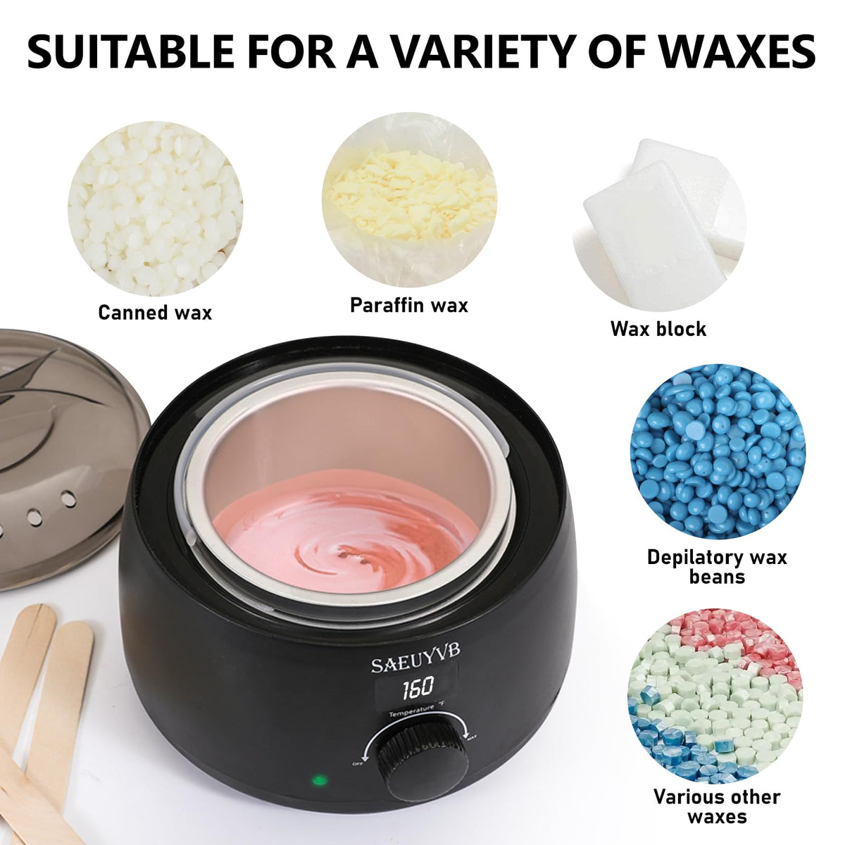 SAEUYVB wax warmer staged in salon to illustrate professional, portable use