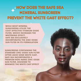 SAFE SEA applying sunscreen to face to show clear finish and minimized white cast