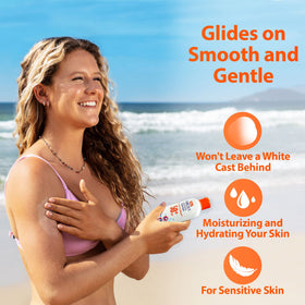 SAFE SEA on beach lifestyle image shows ocean-use protection and comfort benefit