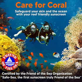 SAFE SEA label close-up showing zinc oxide SPF30 and reef-safe ingredients