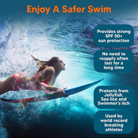 SAFE SEA swimmer wearing sunscreen in ocean illustrating water activity protection