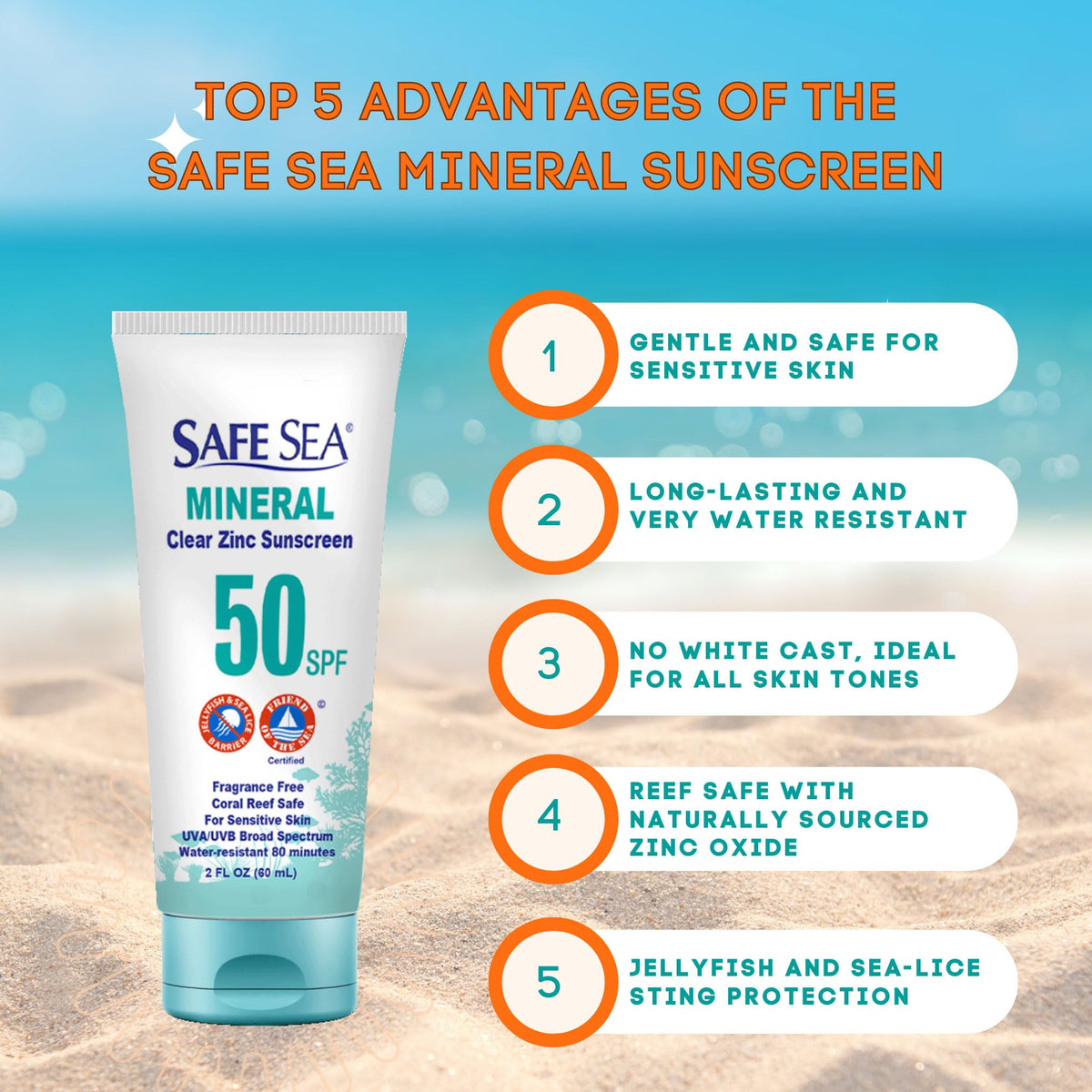 SAFE SEA close-up texture of clear zinc oxide lotion demonstrating lightweight absorption