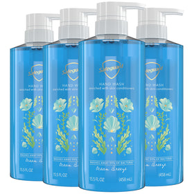 Safeguard front packaging showing Ocean Breeze bottle and size benefit
