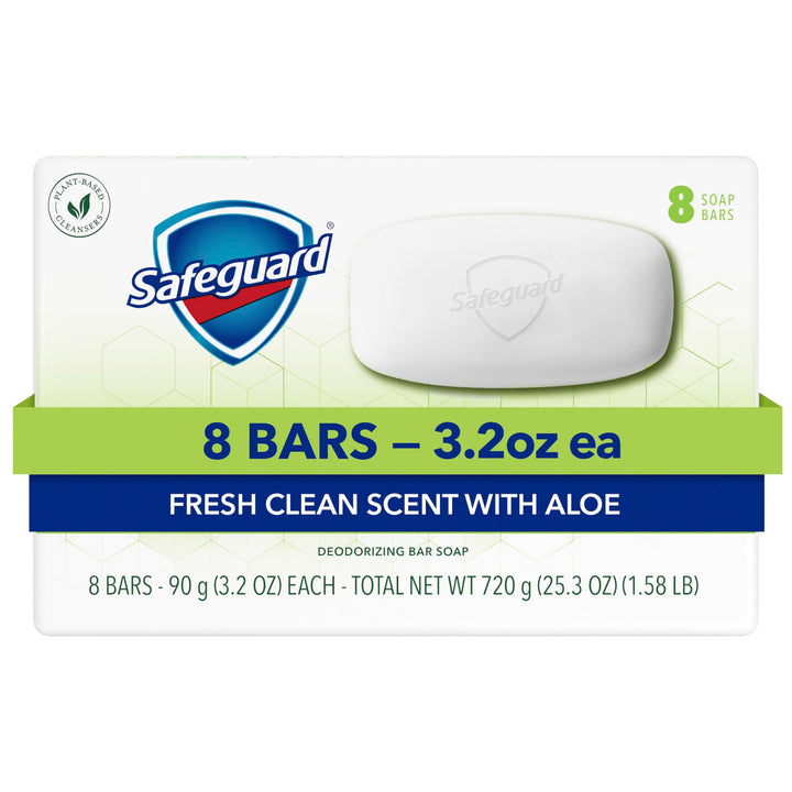 Safeguard front packaging showing eight bars and product benefits