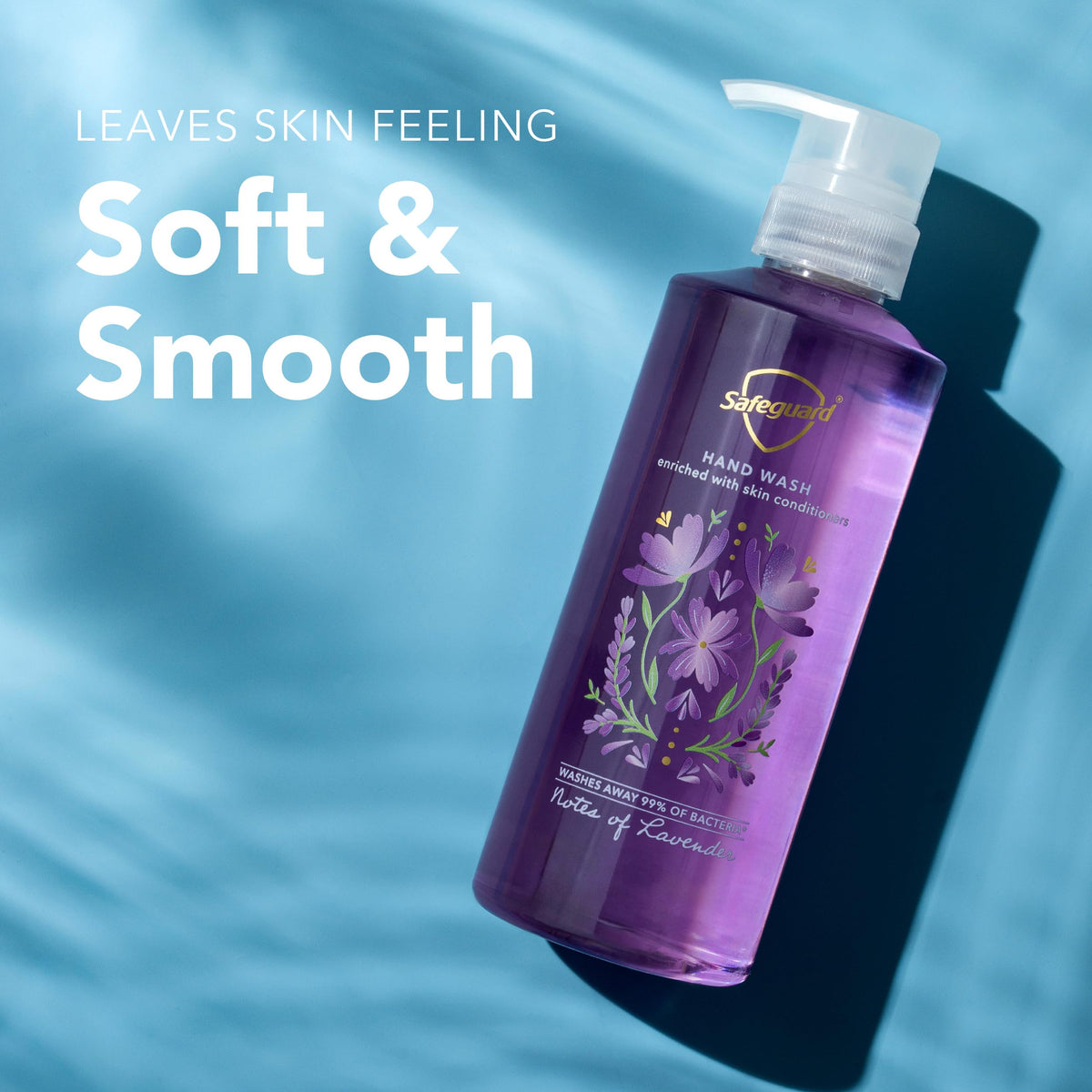 Safeguard bottle on kitchen sink with lavender bouquet for calming scent