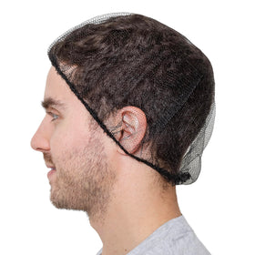 SAFEKO black honeycomb net worn over long hair for full containment