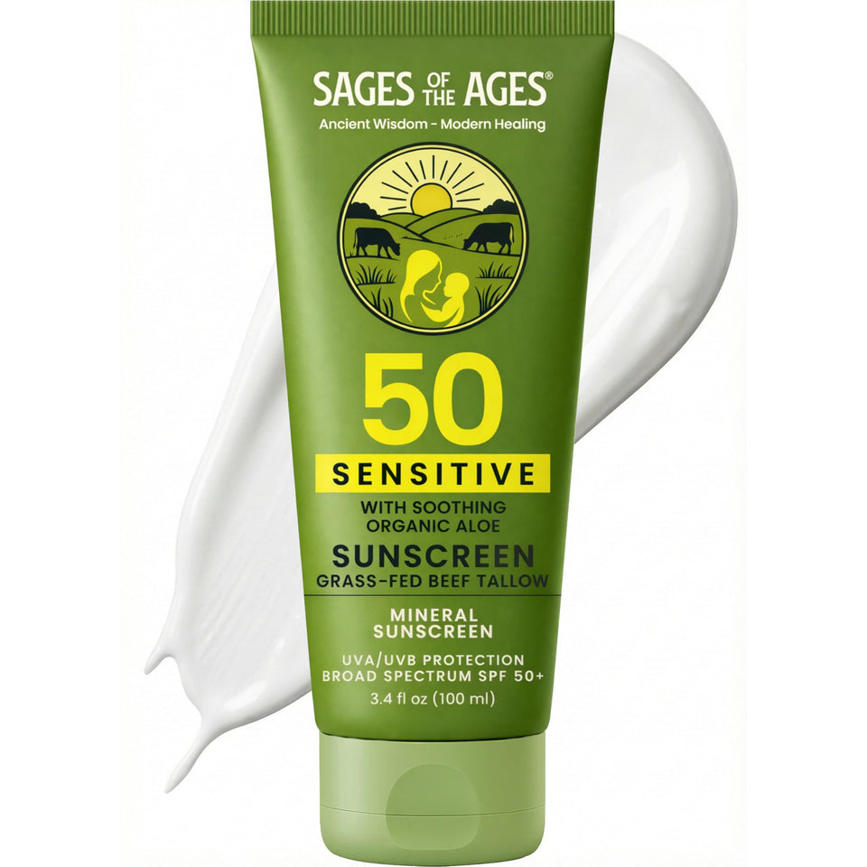 Sages Of The Ages front packaging showing SPF 50 and benefits