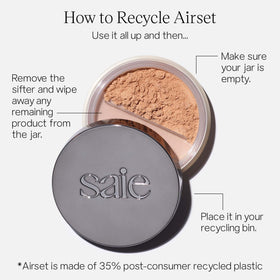 Saie Airset in a makeup bag with mirror for convenient touch-ups on the go