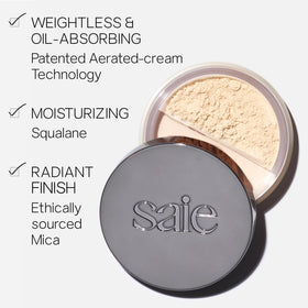 Close-up of Saie Airset powder texture demonstrating fine, blurring particles