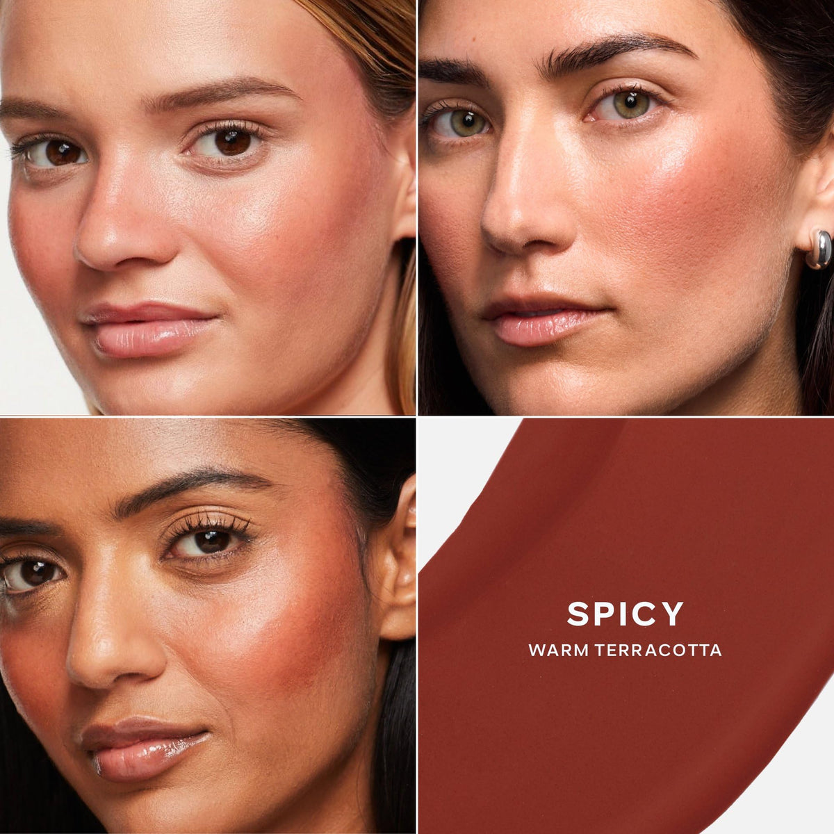 Saie cheek application close-up illustrating seamless blend and natural flushed effect