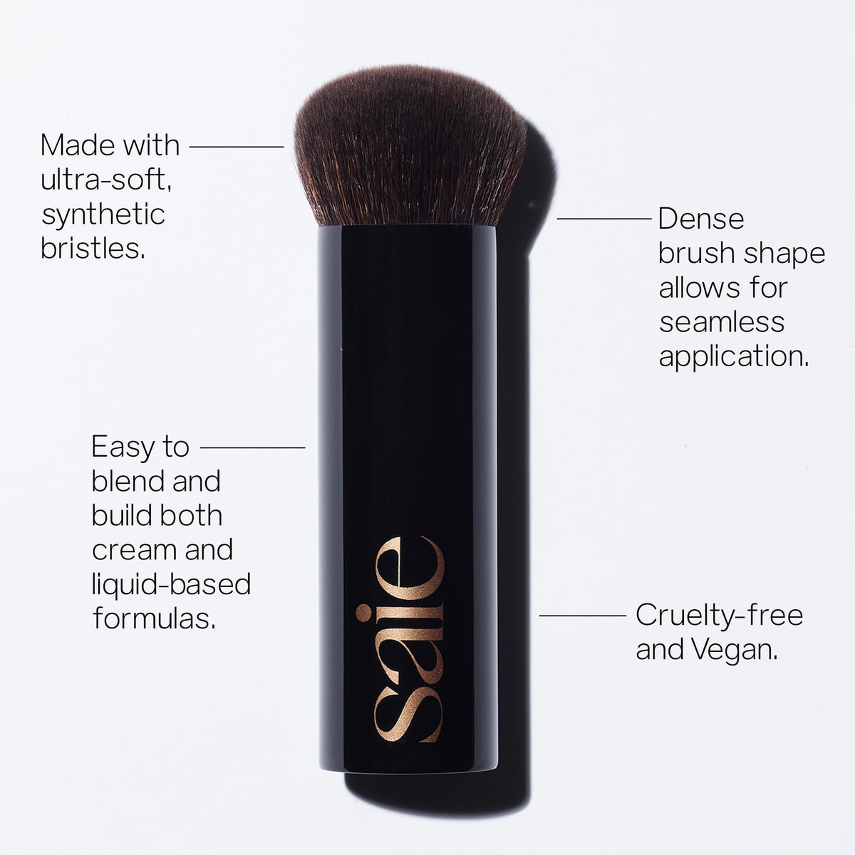 Saie close-up of ultra-soft synthetic bristles demonstrating smooth, even blending benefit