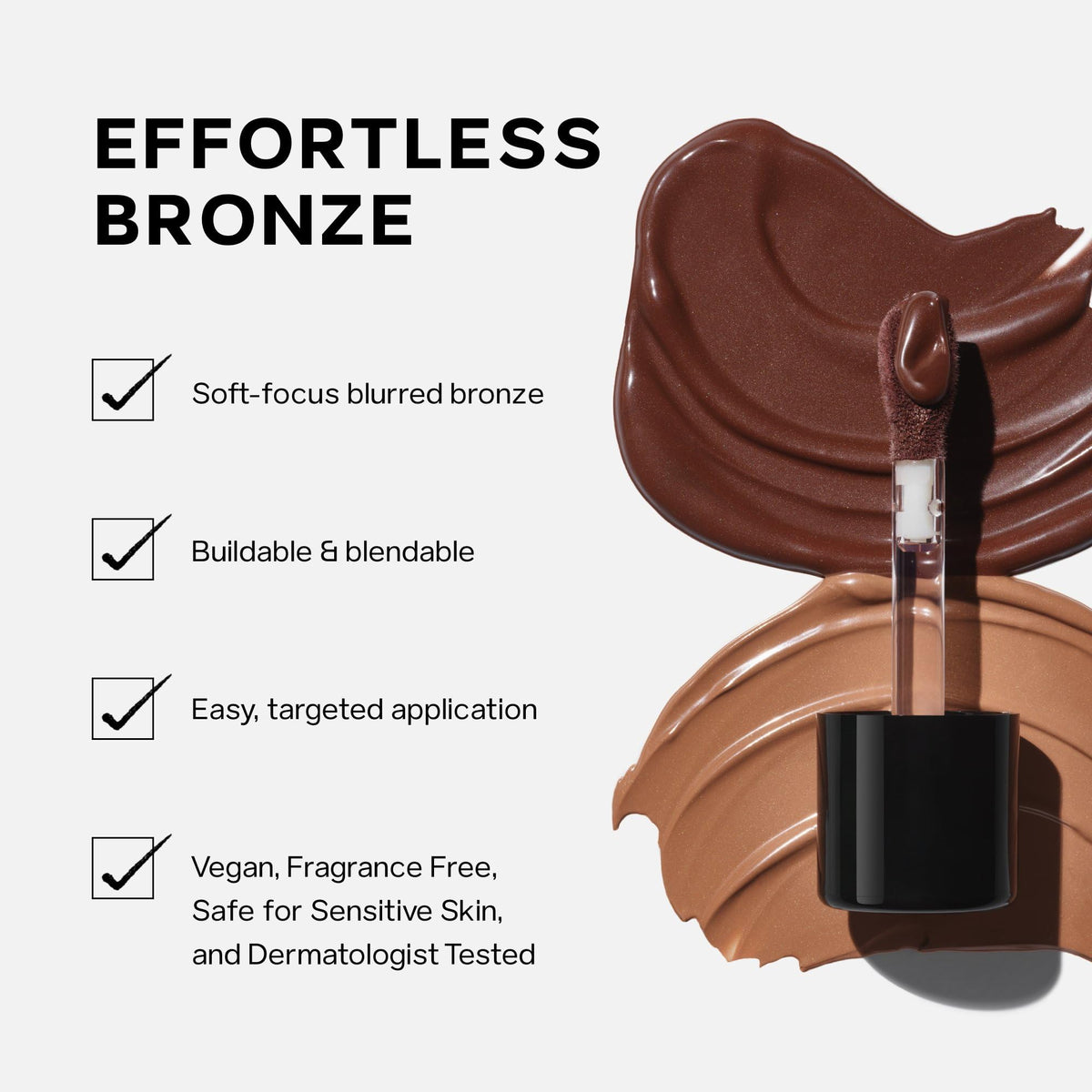 Saie Dew Bronze creamy texture swipe illustrating blendable finish and dewy glow