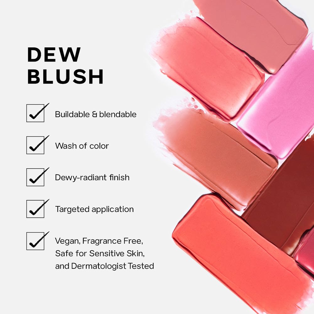 Saie Spicy shade swatch showing deeper rosy-coral impact on cheeks