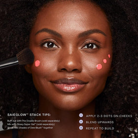 Saie Sweetie shade swatch on skin highlighting universal rosy warmth