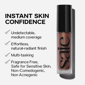 Saie ingredients label detail highlighting hyaluronic acid and niacinamide benefits