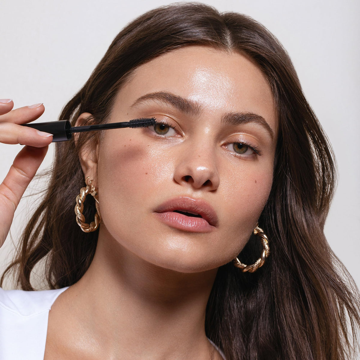 Saie mascara 101 applied during morning routine for lifted, bold lashes