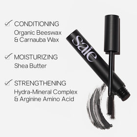 Saie mascara 101 swiped on lashes closeup showing length and separation