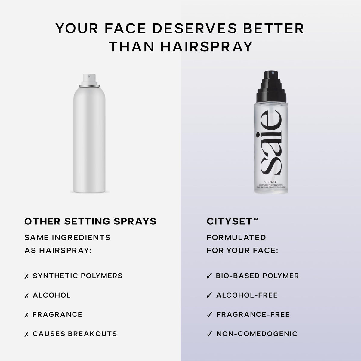 Saie Mini CitySet label close-up showing ingredients and clean-beauty commitment