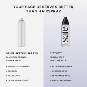 Saie Mini CitySet label close-up showing ingredients and clean-beauty commitment