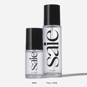 Saie Mini CitySet in lifestyle makeup scene conveying natural glow and refreshment