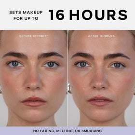 Saie Mini CitySet ultra-fine mist closeup demonstrating even, lightweight coverage