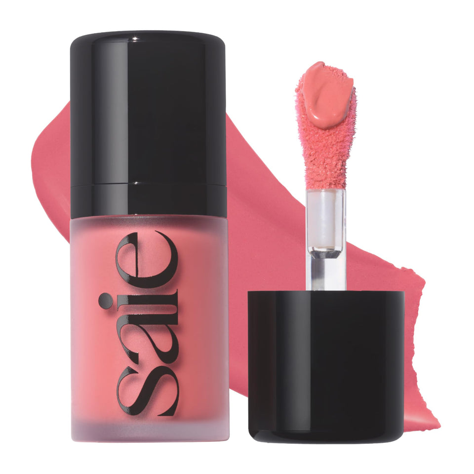 Saie mini Dew Blush front packaging showing shade and compact size for travel