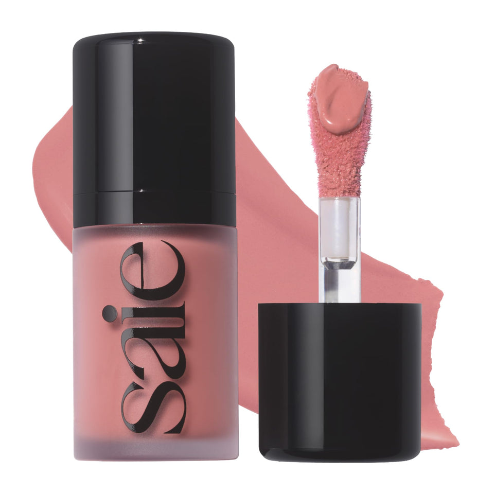 Saie front packaging showing mini dew blush tube and label, compact and travel-ready