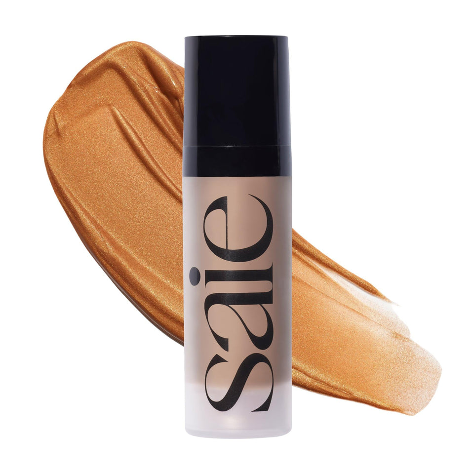 Saie mini glowy super gel front packaging showing compact travel-friendly bottle and glow