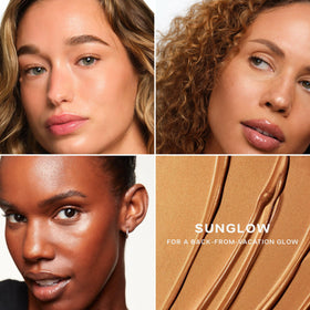 Saie mini glowy super gel mixed with foundation illustrating buildable luminous base benefit