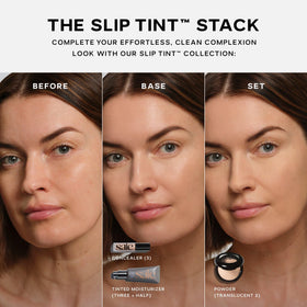 Saie Slip Tint bottle alongside Glowy Super Gel, Saie pairing for enhanced glow