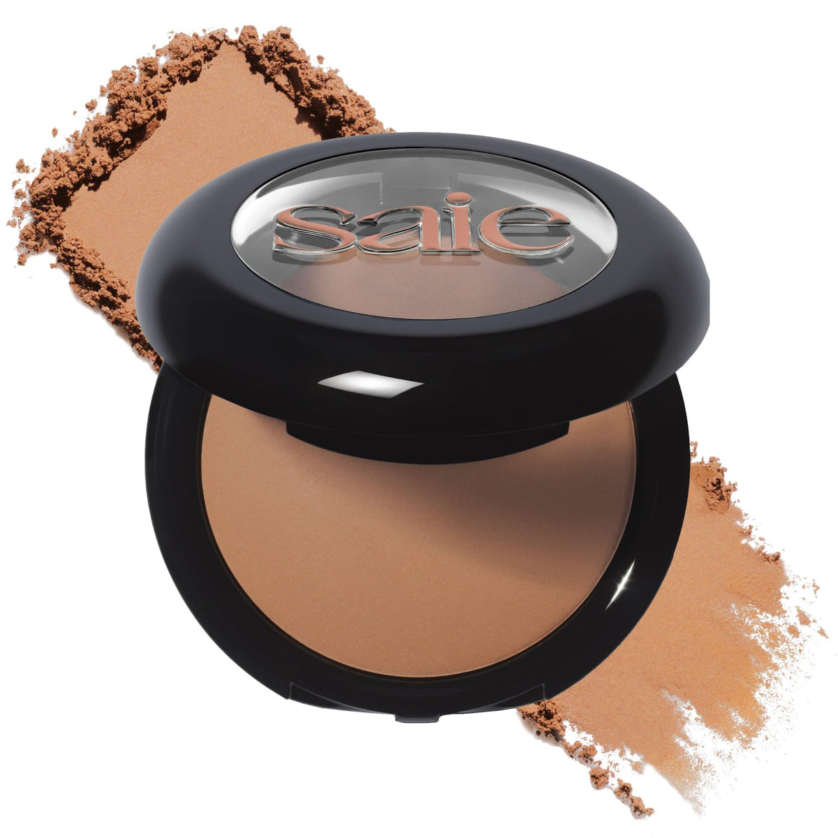 Saie SuperSuede Amalfi front pan showing bronzer shade and finish for natural warmth