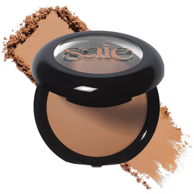 Saie SuperSuede Amalfi front pan showing bronzer shade and finish for natural warmth