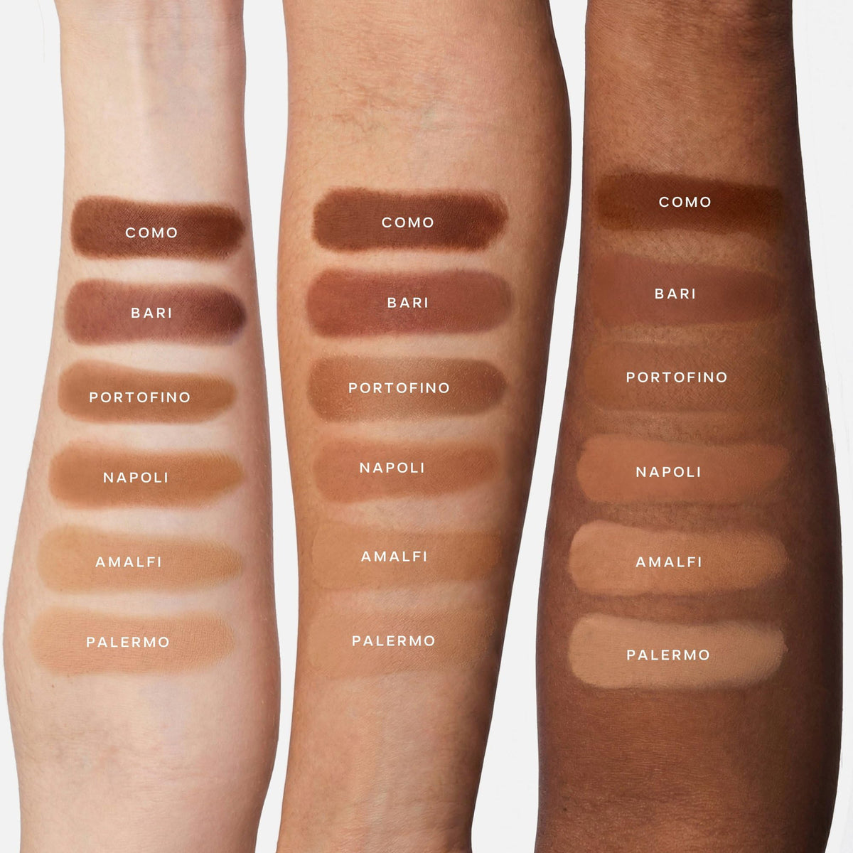 Swatch of Saie SuperSuede Amalfi on arm demonstrating buildable colour and soft radiance