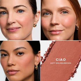 Saie SuperSuede baked pan close-up highlighting plush finish for seamless blending benefit