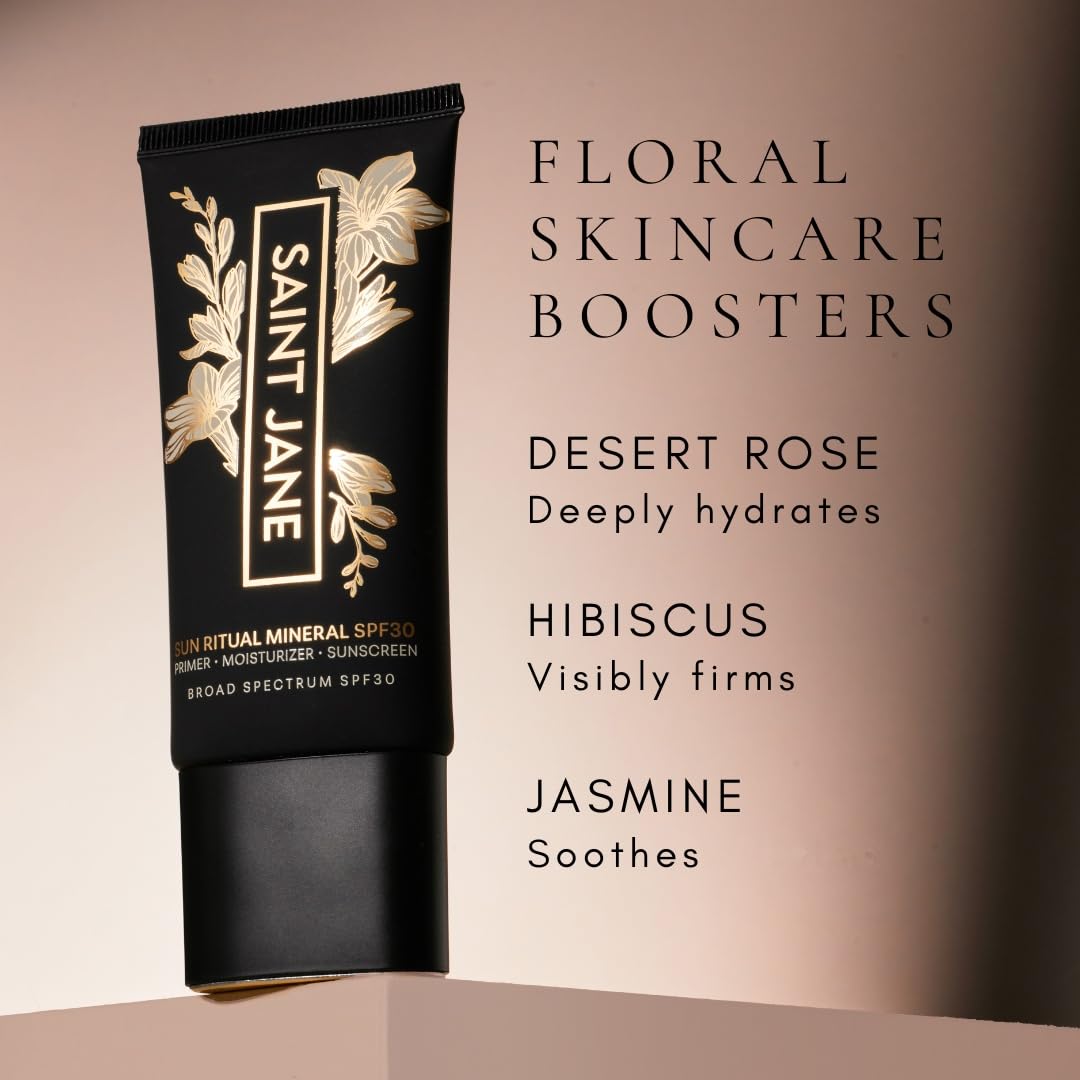 SAINT JANE hibiscus petal close-up showing hydrating, refining benefit