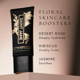 SAINT JANE hibiscus petal close-up showing hydrating, refining benefit