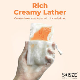 SAISZE soap arranged in bathroom to suggest daily skincare routine